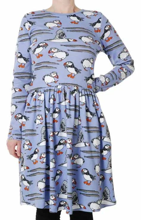 DUNS Adult LS Gathered Dress - Puffin Easter Egg