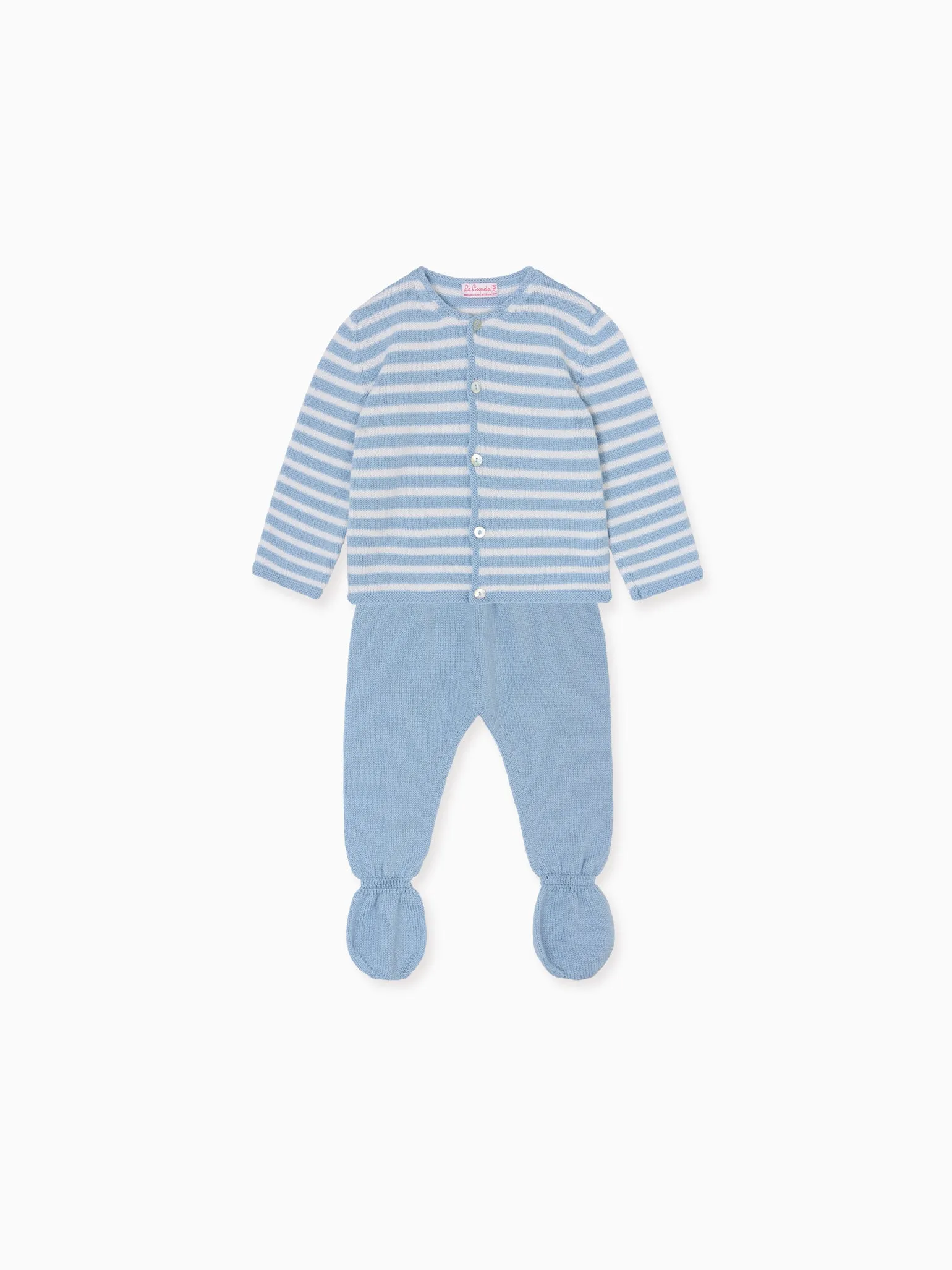 Dusty Blue Stripe Pinto Merino Baby Knitted Gift Box Set