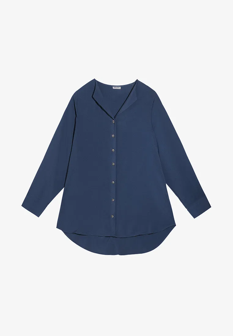 Florencia Folding Collar Button Blouse - Blue