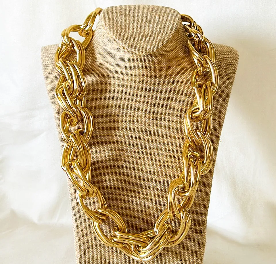 Give me all the gold links - is what we name this amazing extra large scale gold metal time link designer style necklace