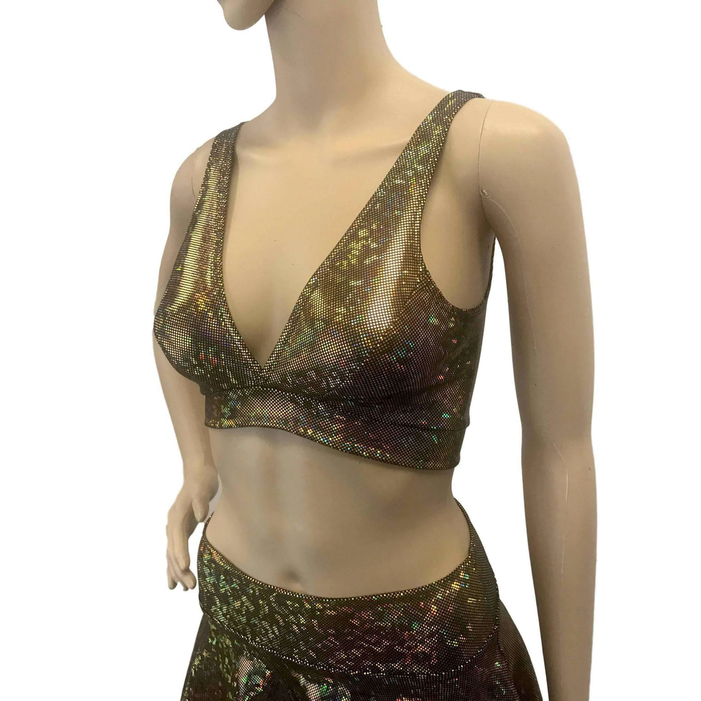 Gold on Black Shattered Glass Holographic Bralette