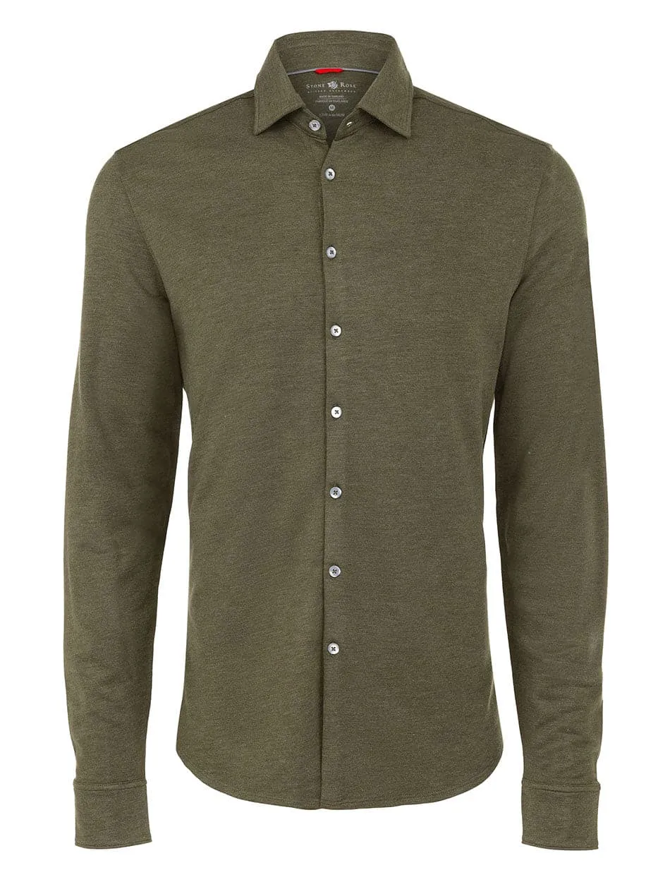 Green Brushed Heather Performance Knit Long Sleeve Shirt