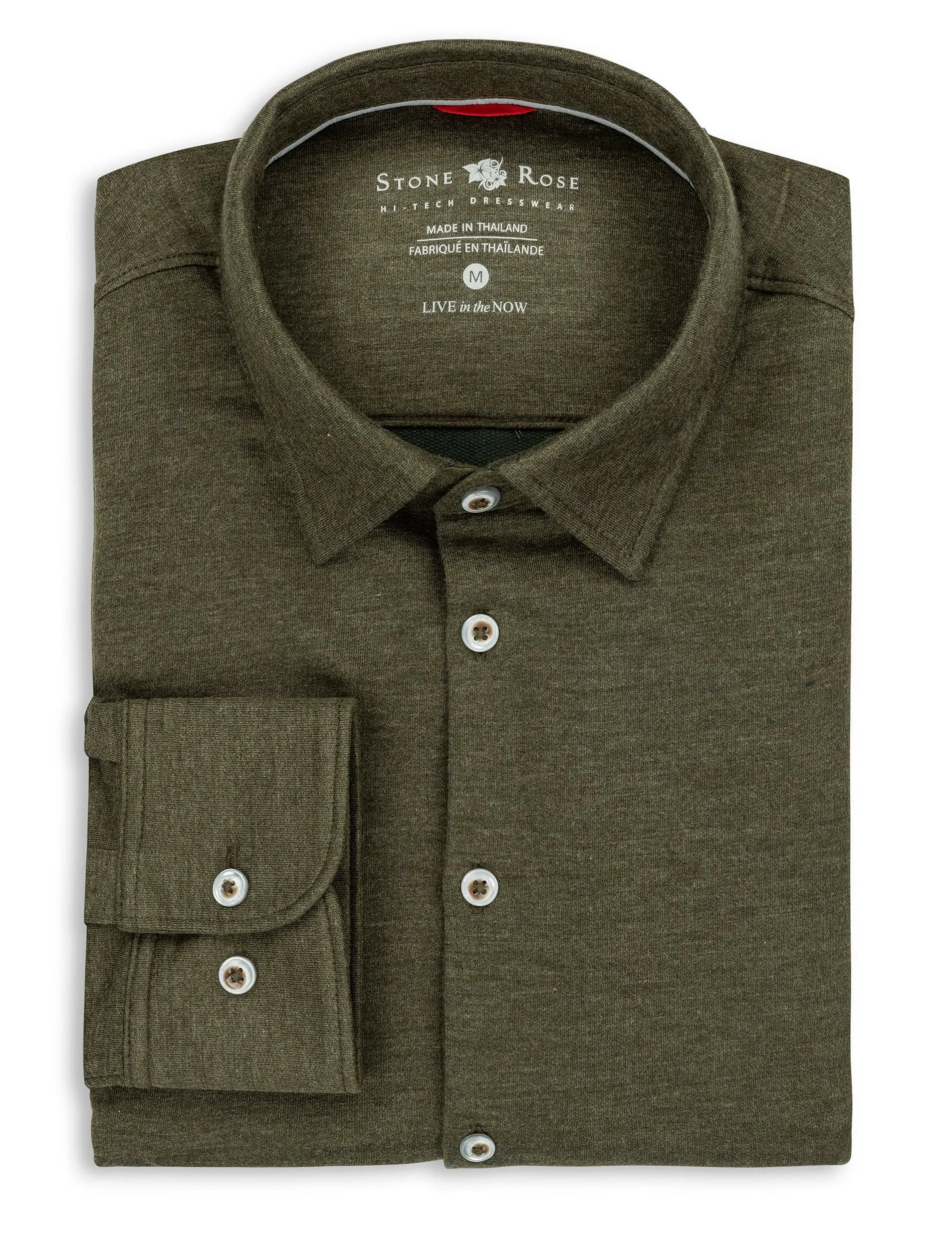 Green Brushed Heather Performance Knit Long Sleeve Shirt