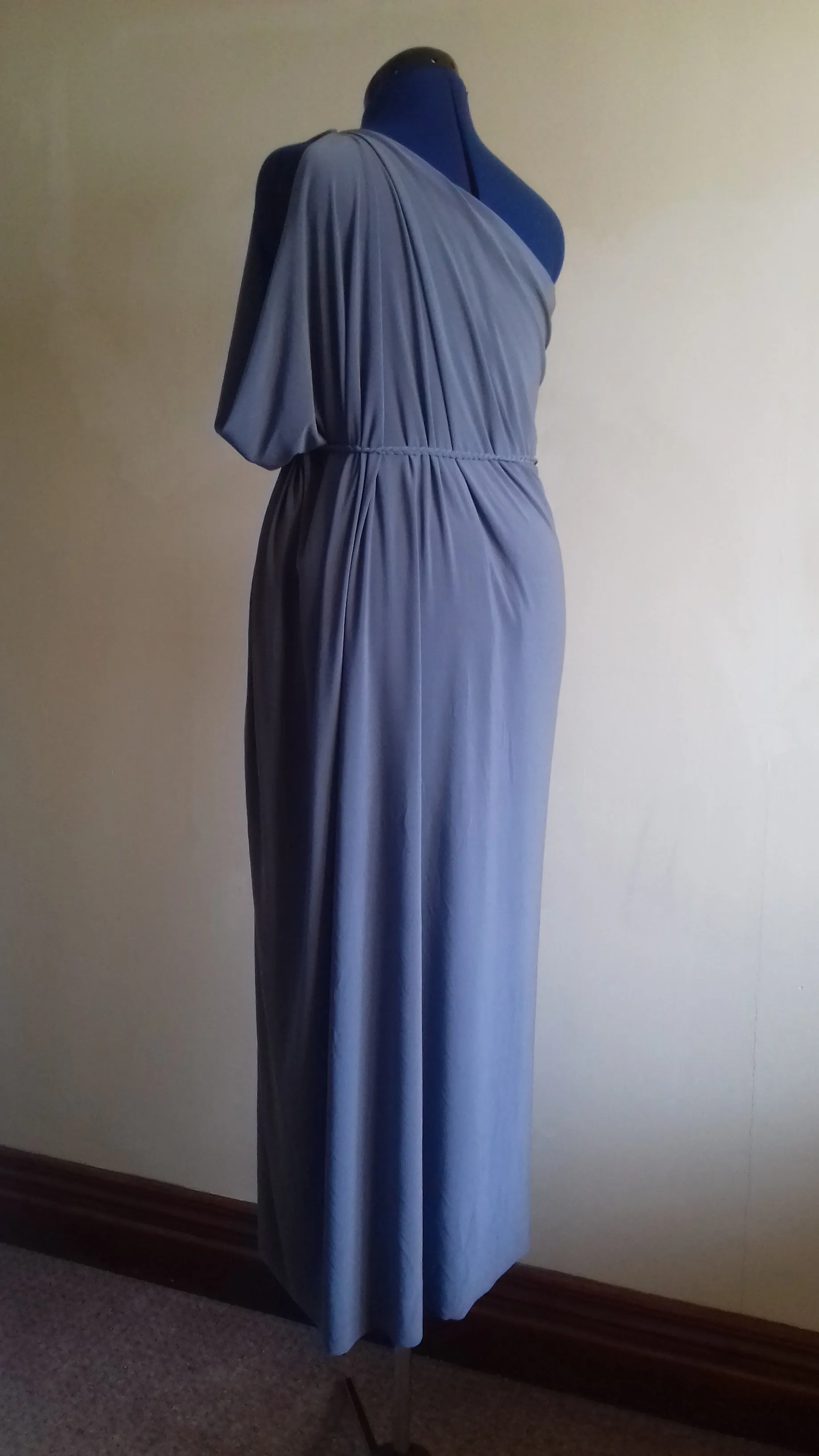 Grey Cold Shoulder Grecian Drape Dress