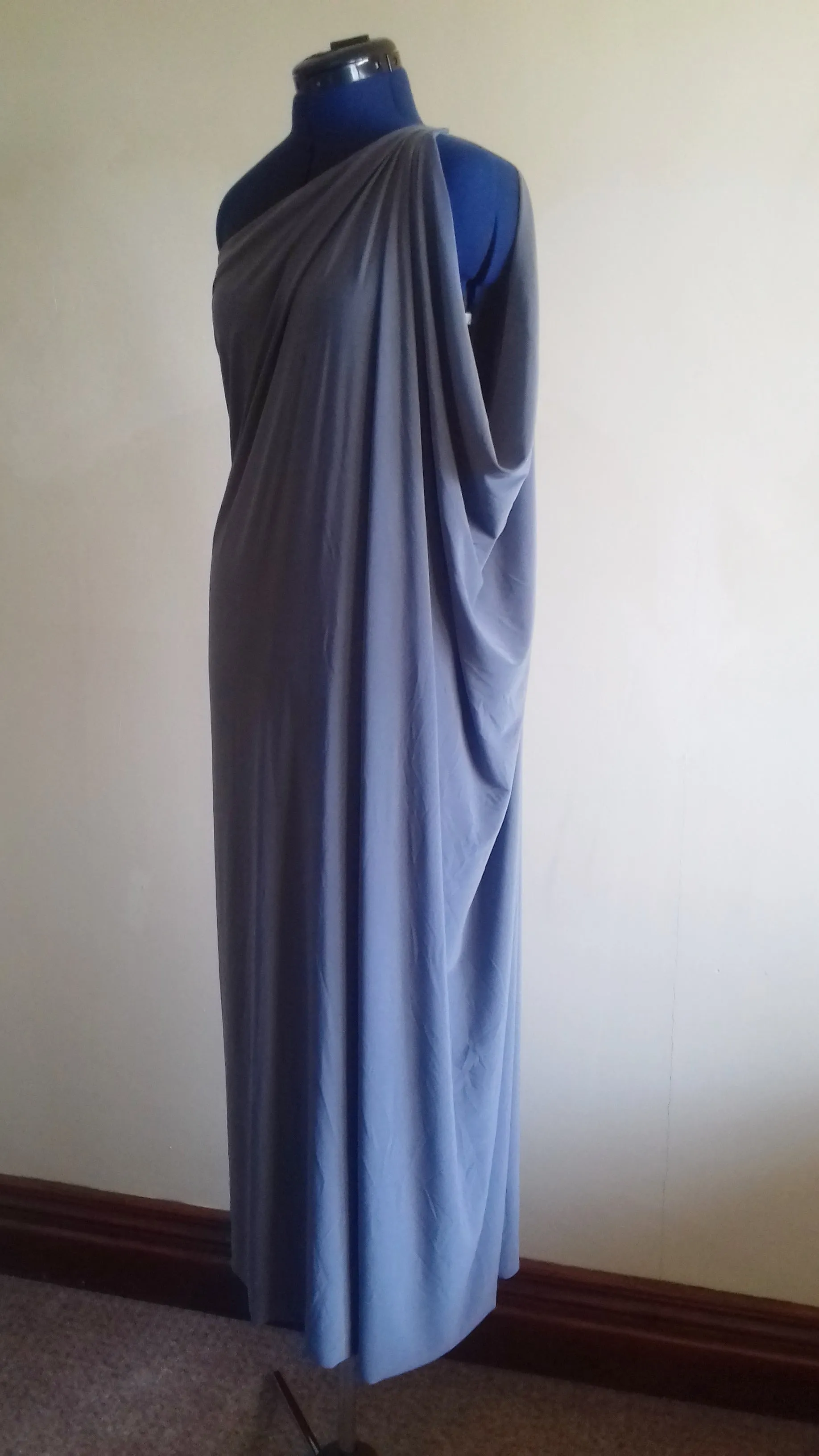 Grey Cold Shoulder Grecian Drape Dress