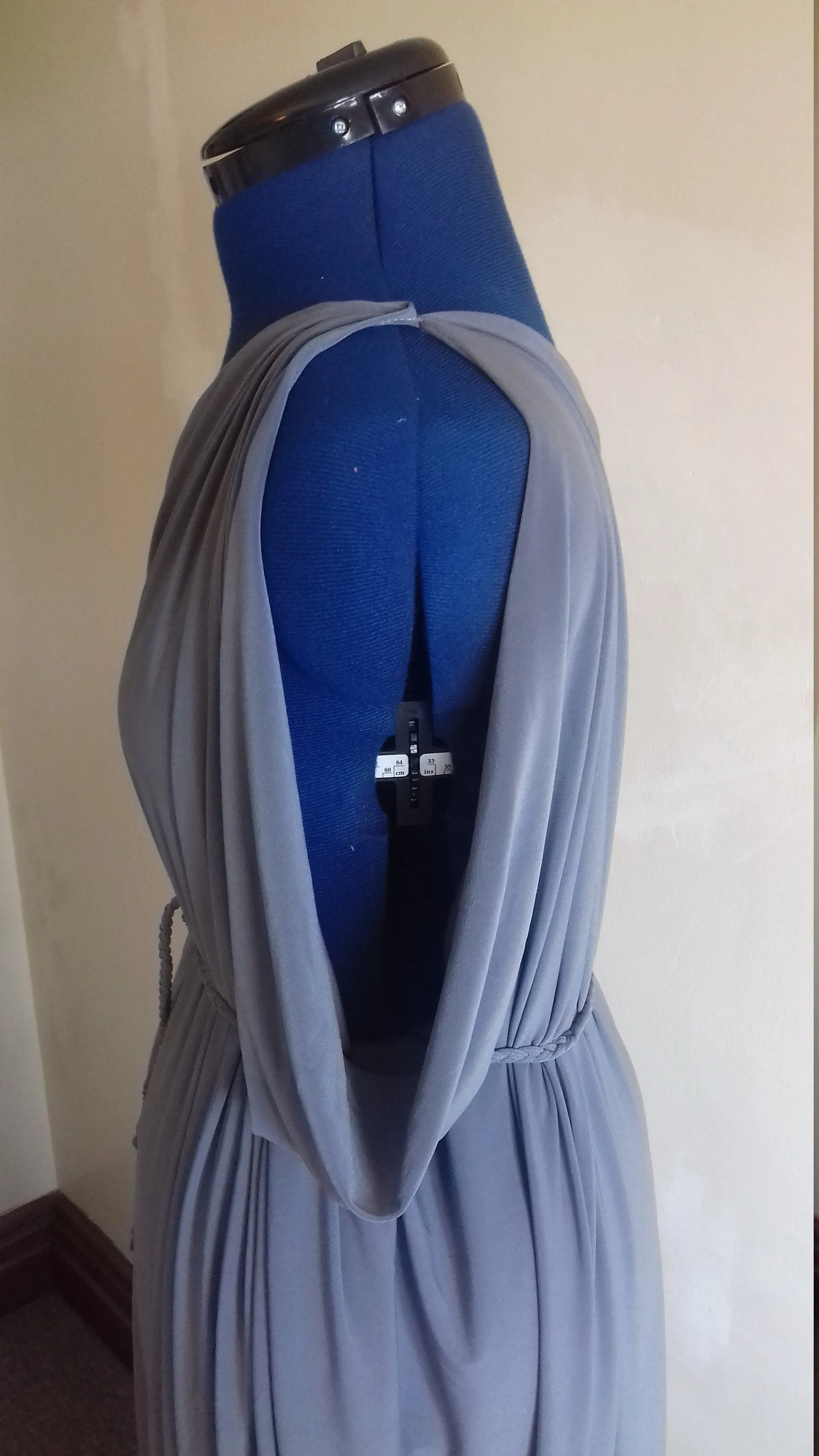 Grey Cold Shoulder Grecian Drape Dress