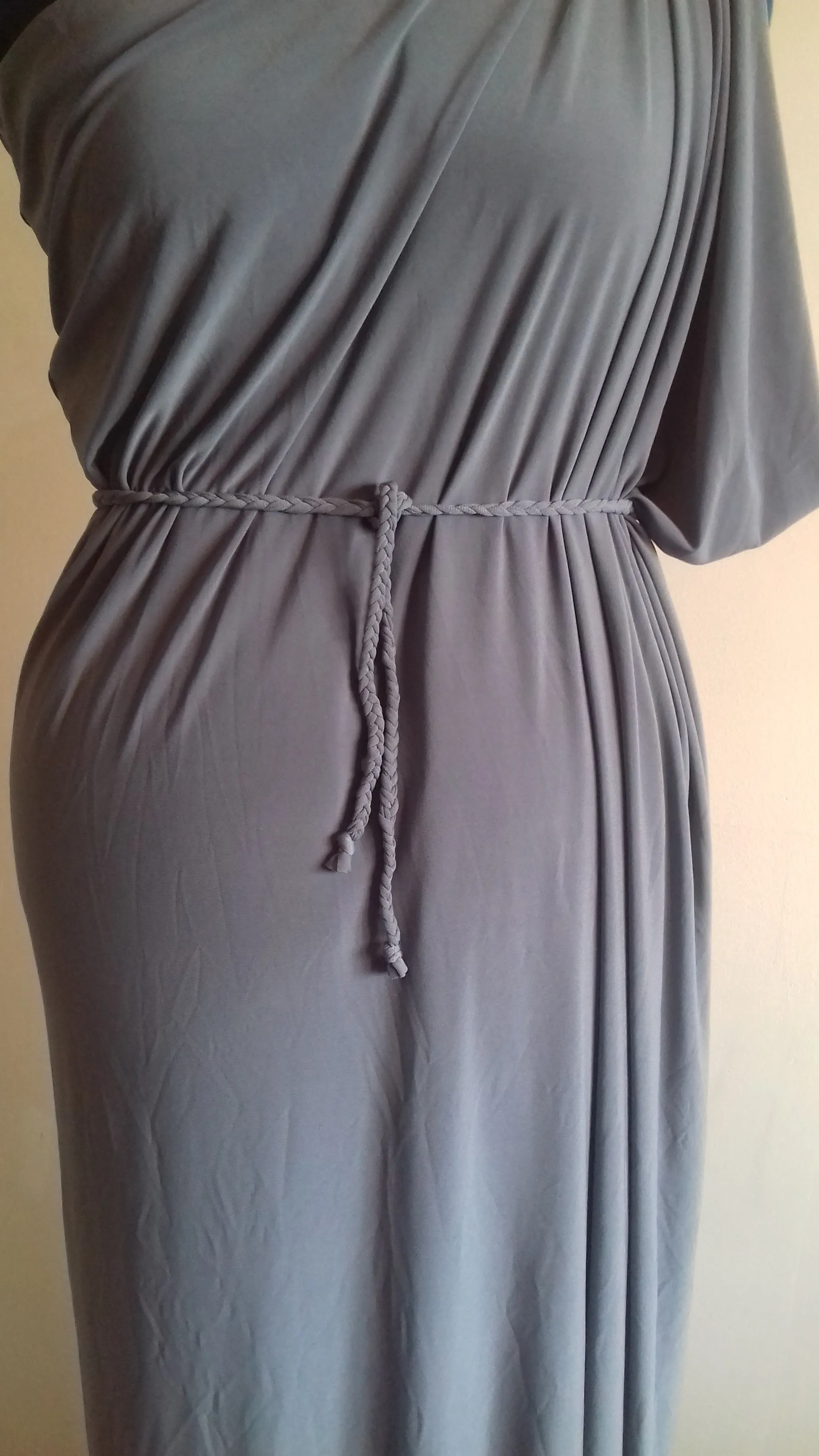 Grey Cold Shoulder Grecian Drape Dress