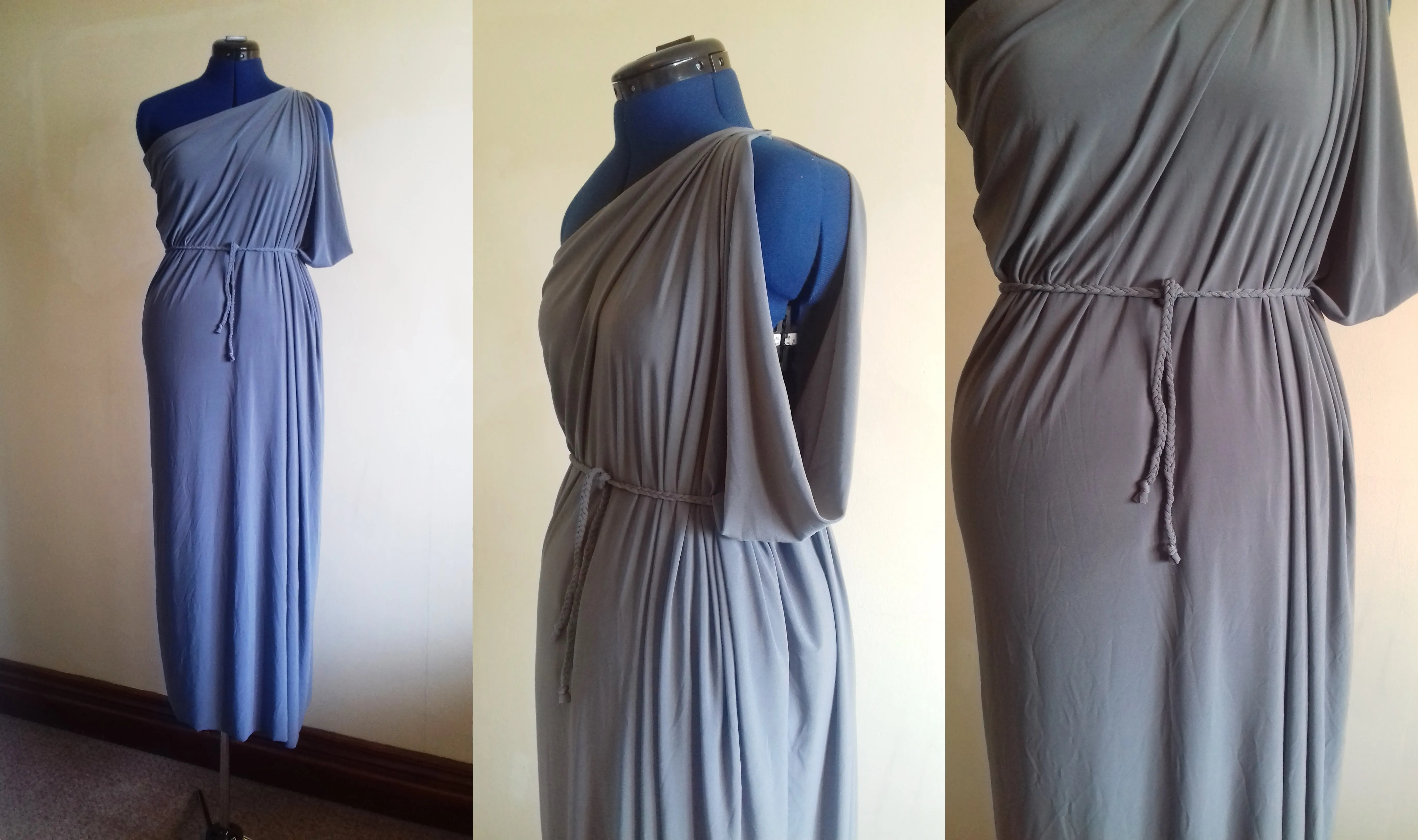 Grey Cold Shoulder Grecian Drape Dress