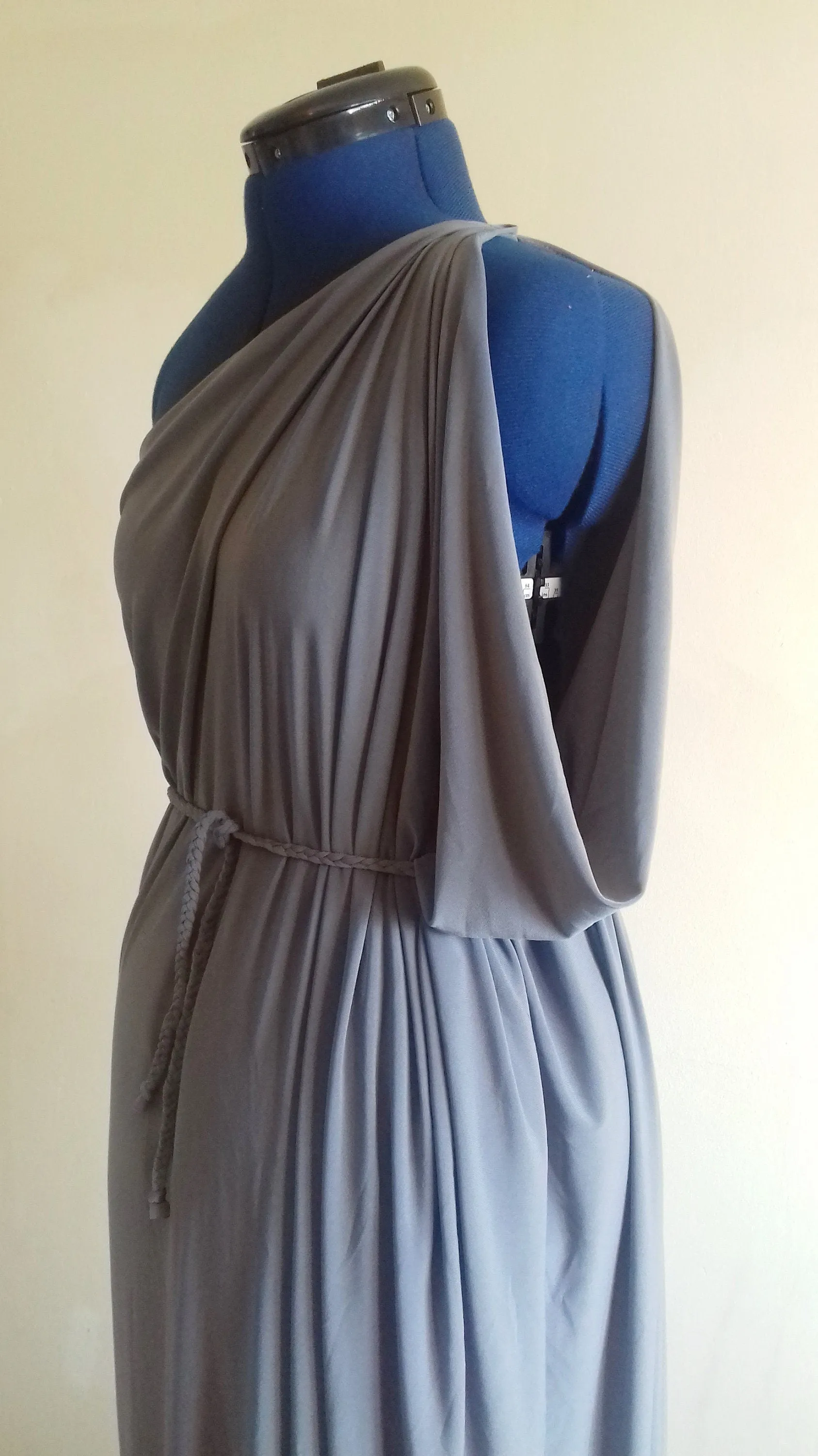 Grey Cold Shoulder Grecian Drape Dress