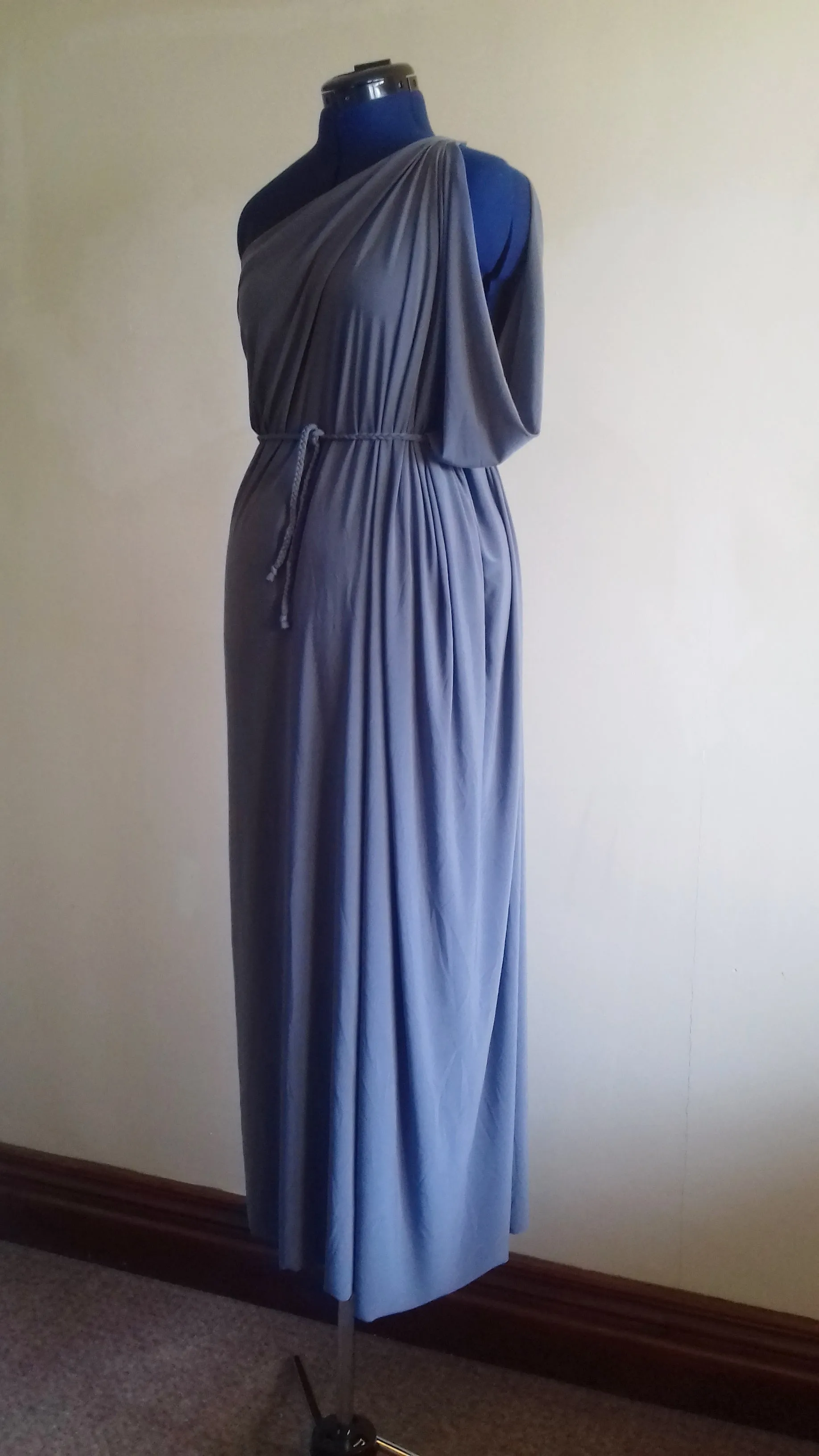 Grey Cold Shoulder Grecian Drape Dress