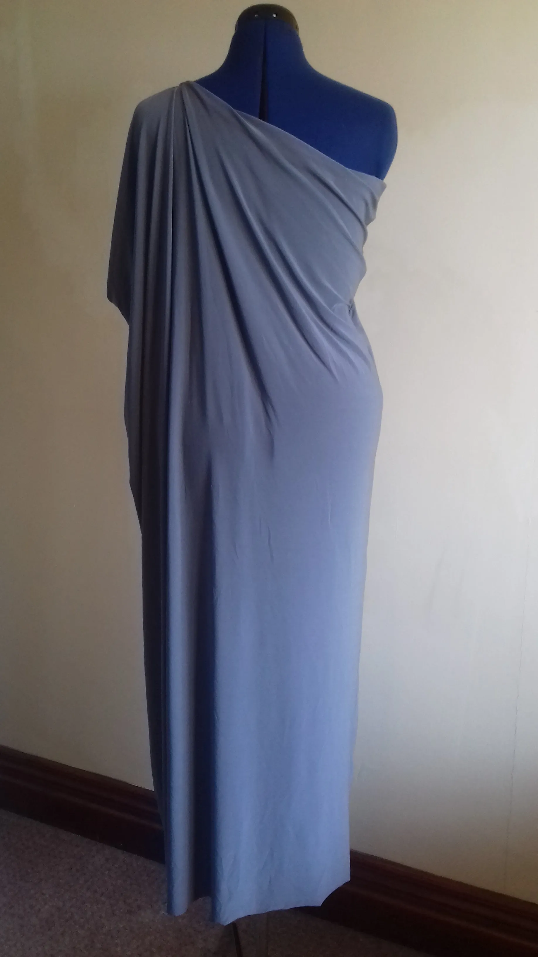 Grey Cold Shoulder Grecian Drape Dress