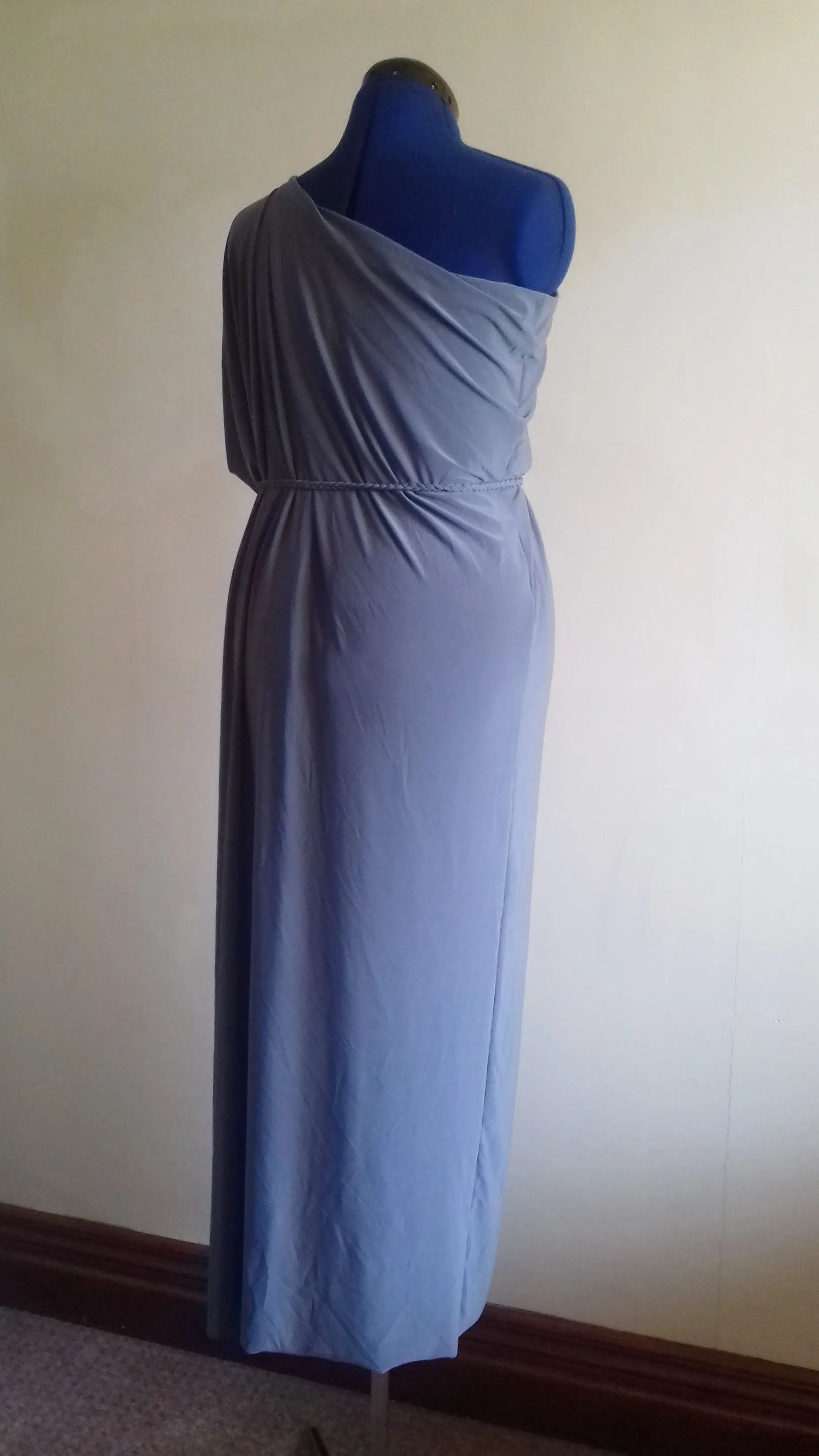 Grey Cold Shoulder Grecian Drape Dress