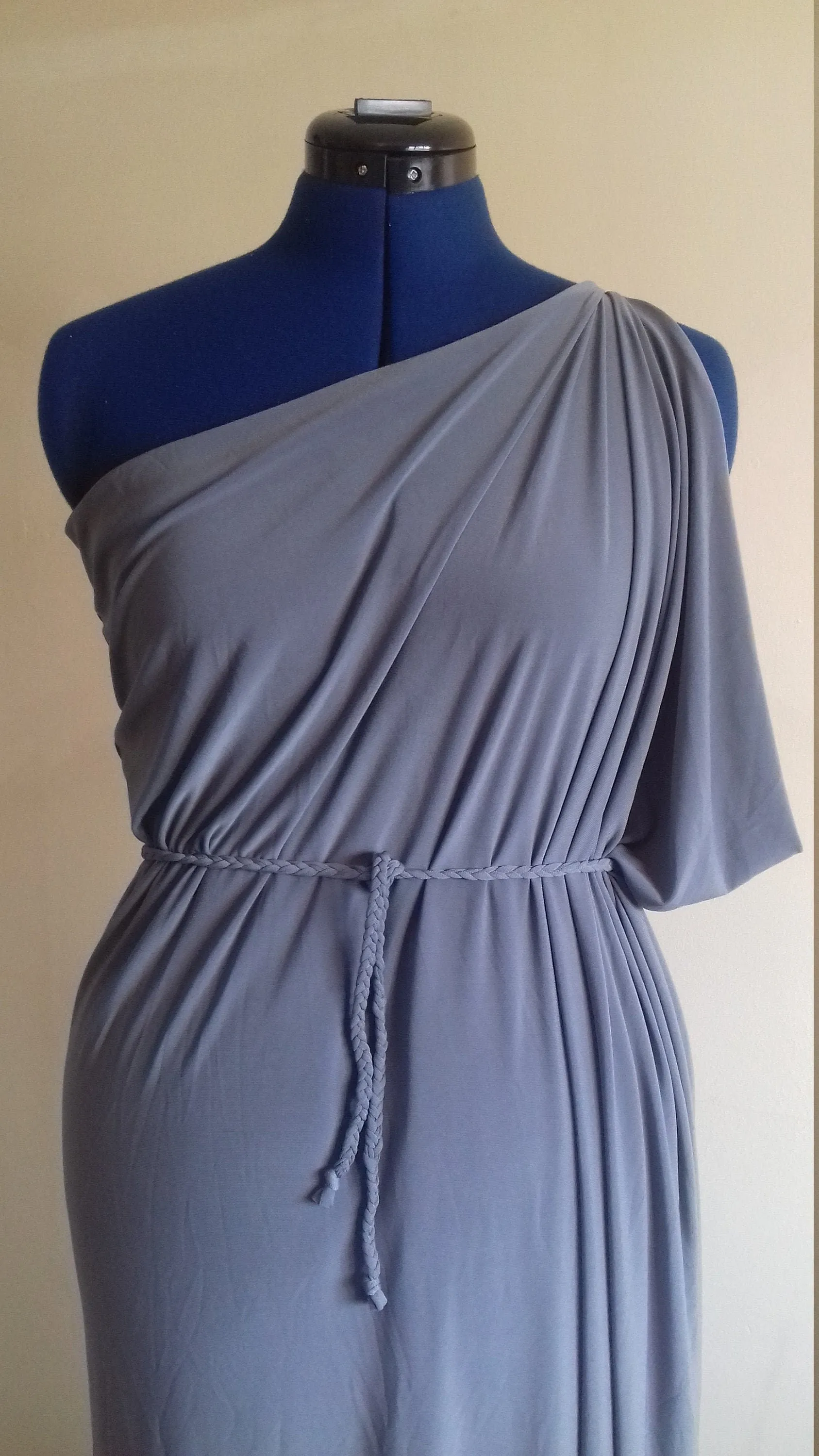 Grey Cold Shoulder Grecian Drape Dress