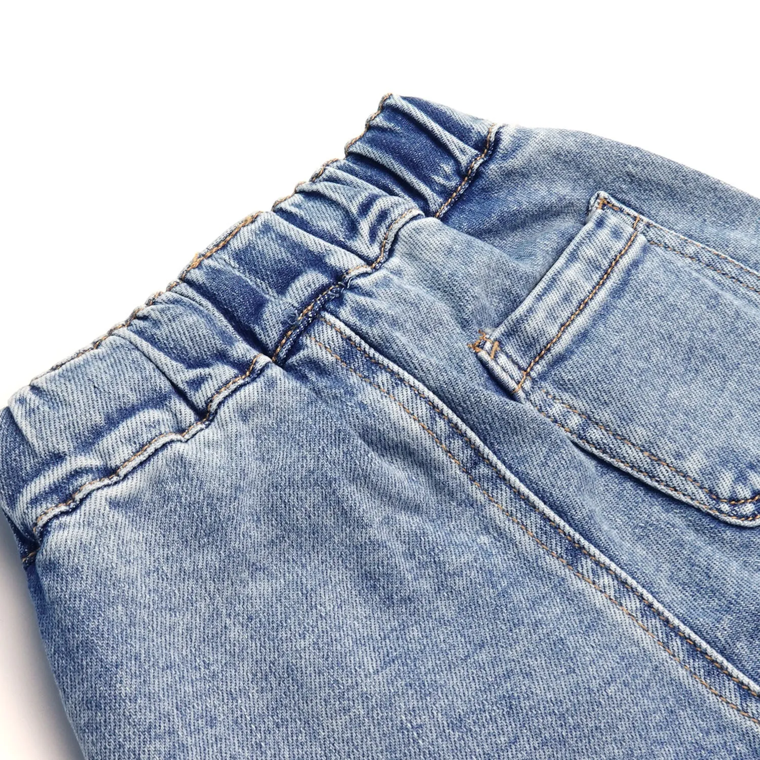 Kids' Denim Shorts,Ribbed Elastic Waist with String Summer Jeans Half Cargo Jeans