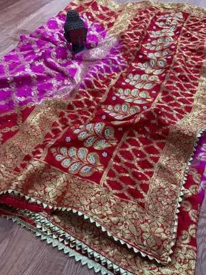 Latest gharchola banarasi silk fabric with full heavy zari work saree kml Rani Red