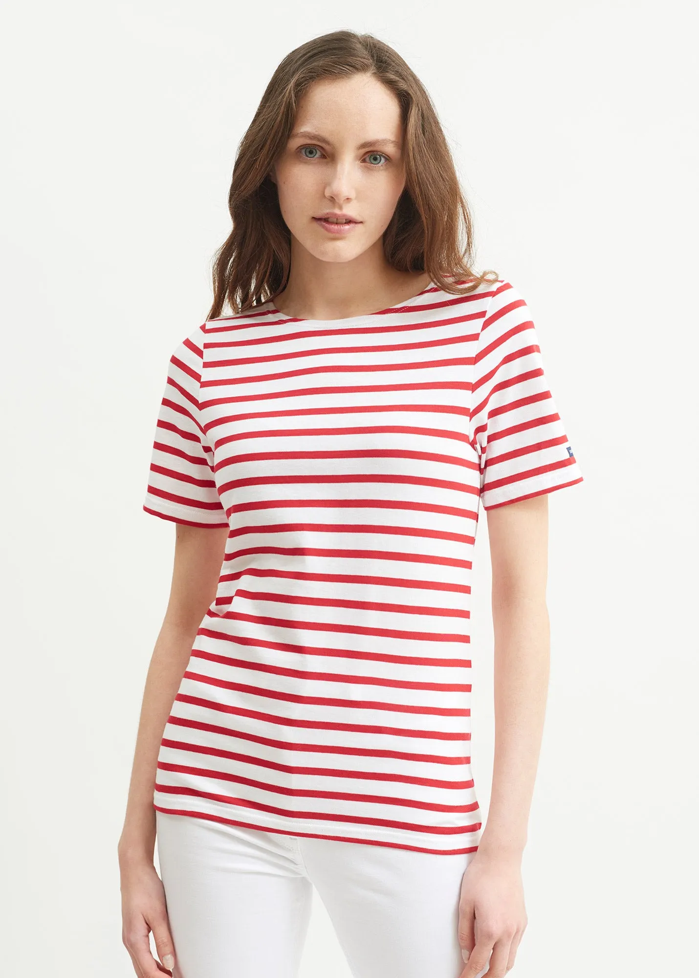 LEVANT MODERN - Breton Stripe Short Sleeve Shirt | Soft Cotton | Unisex Fit (WHITE / RED)