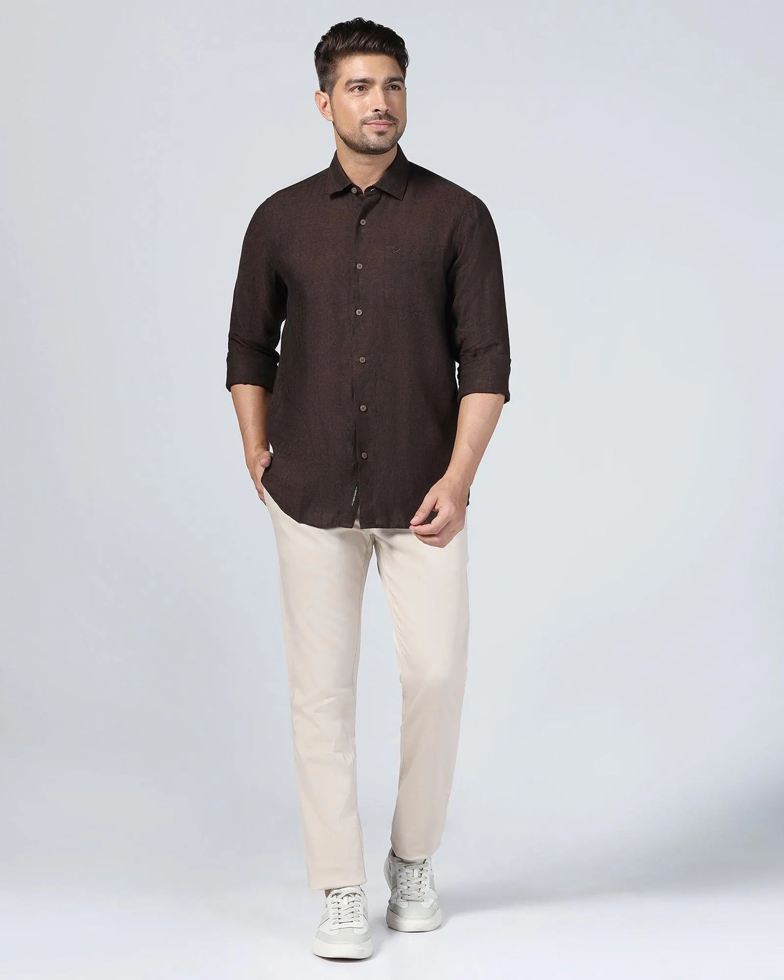 Linen Casual Brown Solid Shirt - Xander