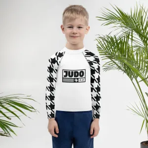 Master Your Moves: Houndstooth Long Sleeve BJJ Rash Guard for Boys