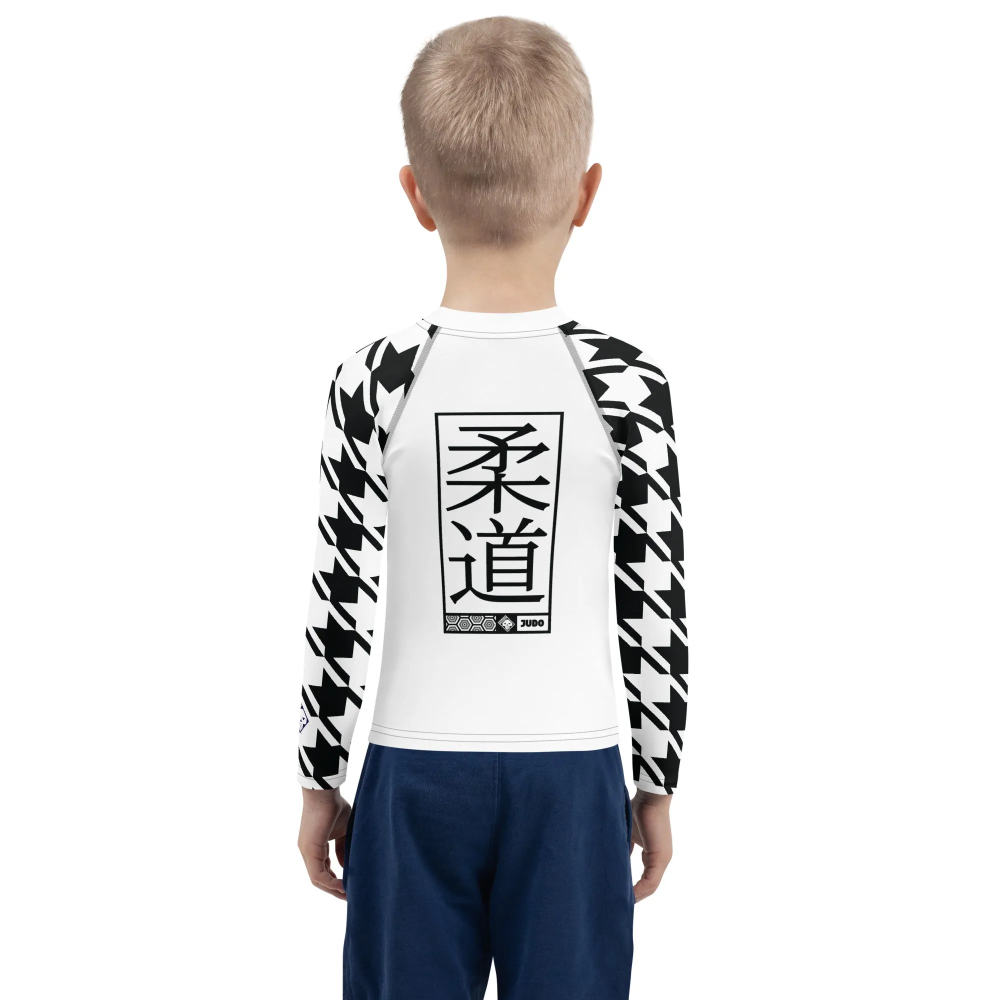 Master Your Moves: Houndstooth Long Sleeve BJJ Rash Guard for Boys