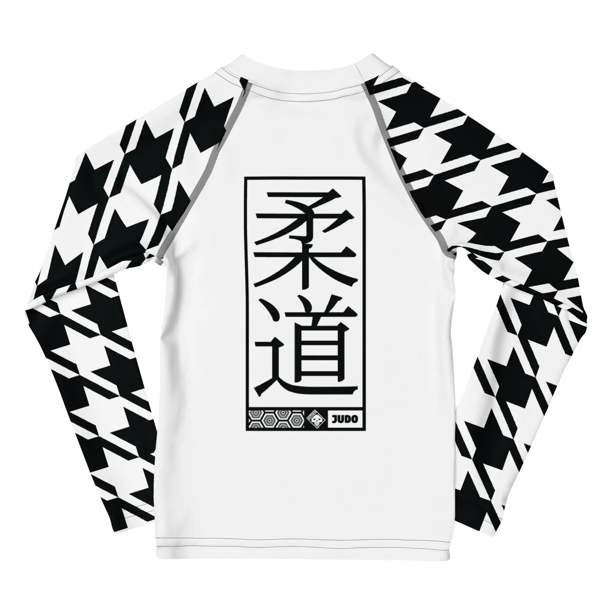 Master Your Moves: Houndstooth Long Sleeve BJJ Rash Guard for Boys