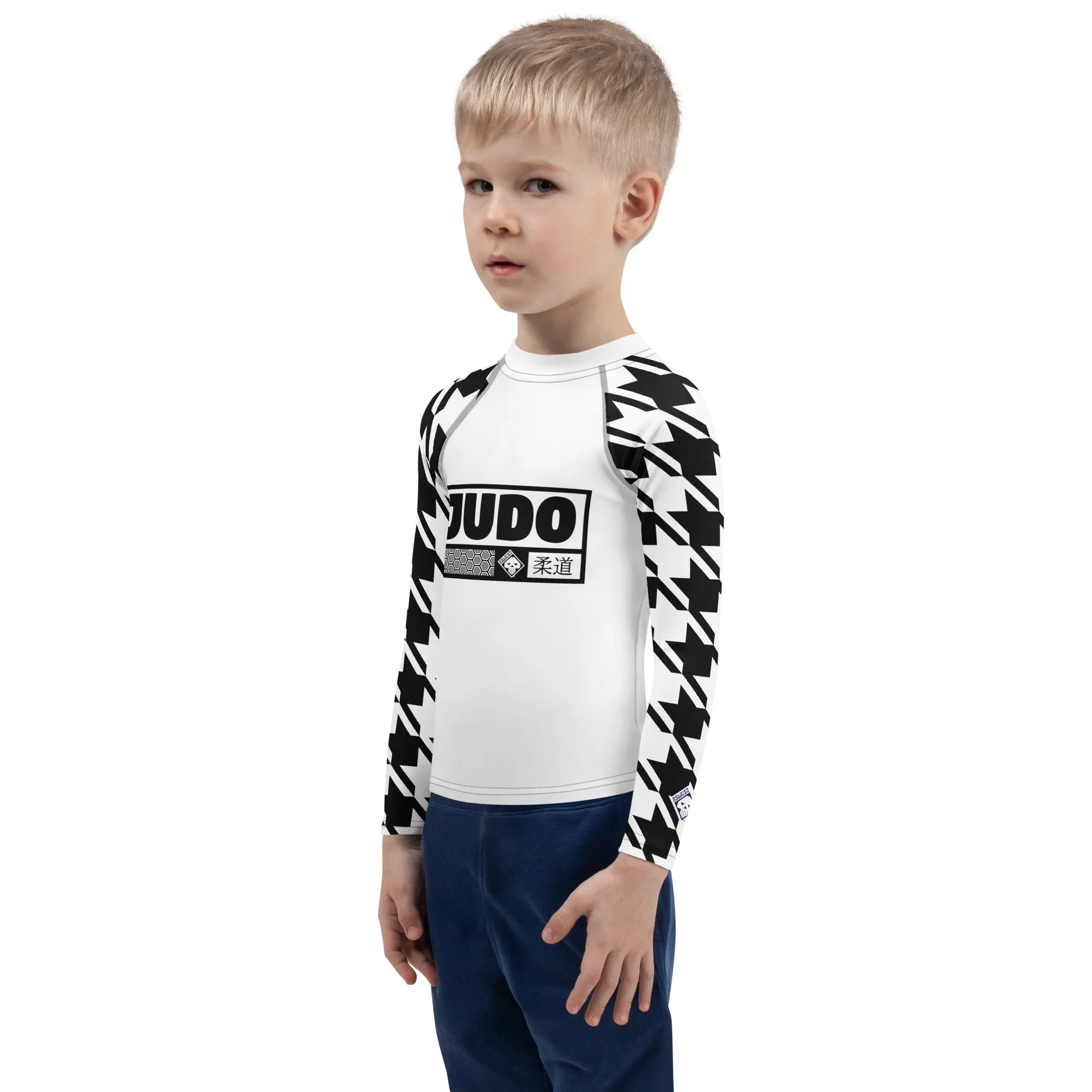 Master Your Moves: Houndstooth Long Sleeve BJJ Rash Guard for Boys