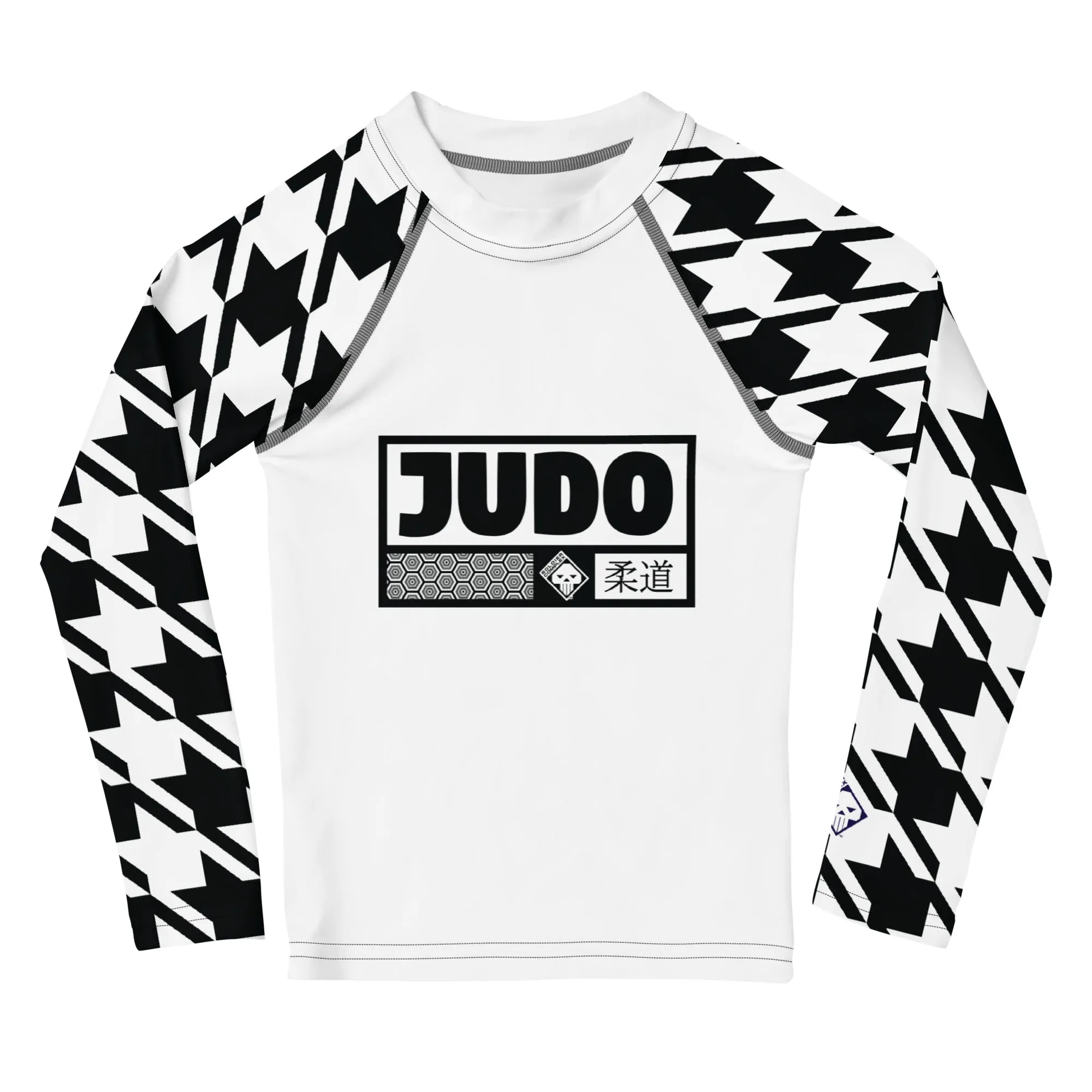 Master Your Moves: Houndstooth Long Sleeve BJJ Rash Guard for Boys