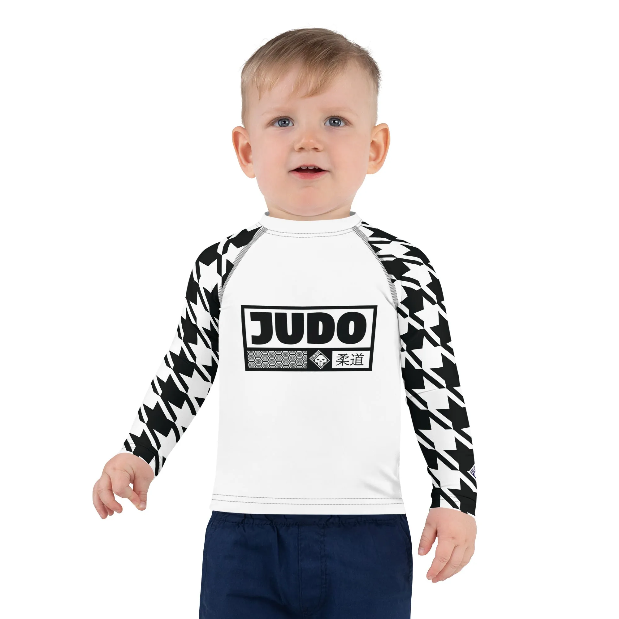 Master Your Moves: Houndstooth Long Sleeve BJJ Rash Guard for Boys