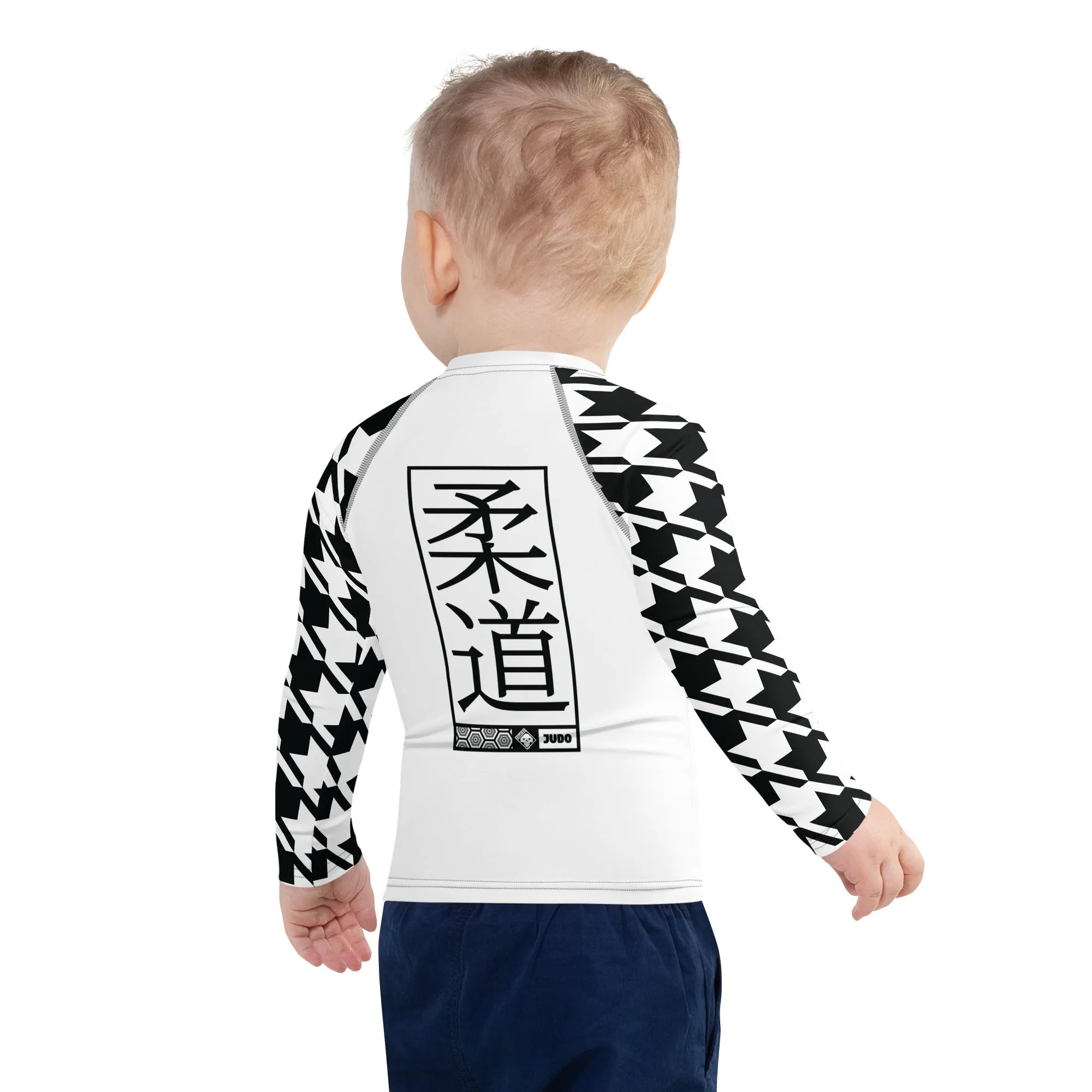 Master Your Moves: Houndstooth Long Sleeve BJJ Rash Guard for Boys