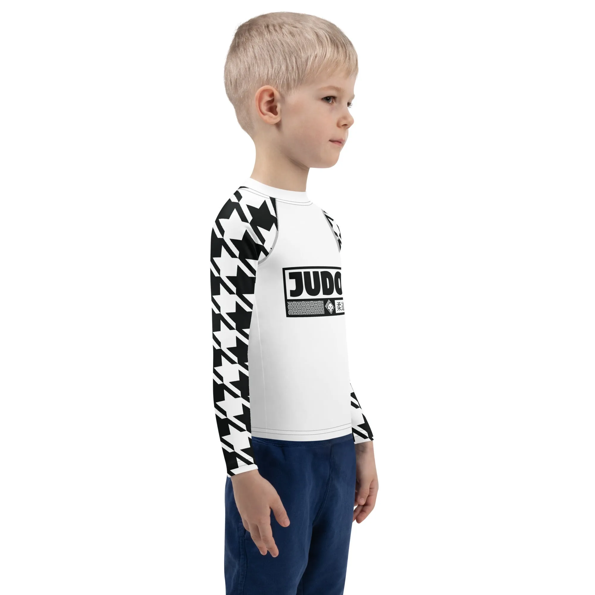 Master Your Moves: Houndstooth Long Sleeve BJJ Rash Guard for Boys