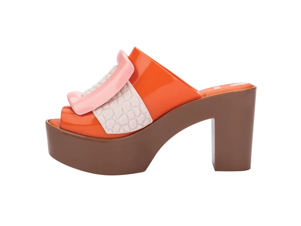 Melissa Mule Buckle Up AD Viktor And Rolf Orange Block Heels Slip Ons