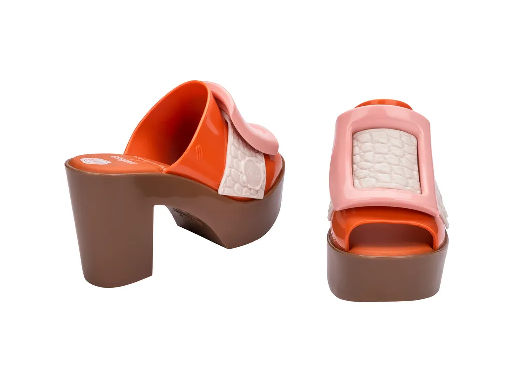 Melissa Mule Buckle Up AD Viktor And Rolf Orange Block Heels Slip Ons