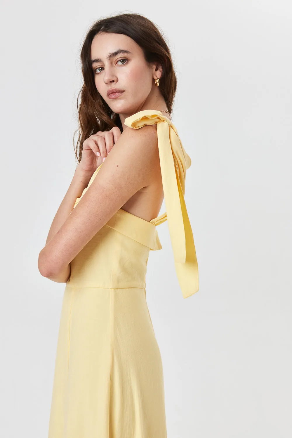 Mellow Yellow Tie Shoulder Midi Dress