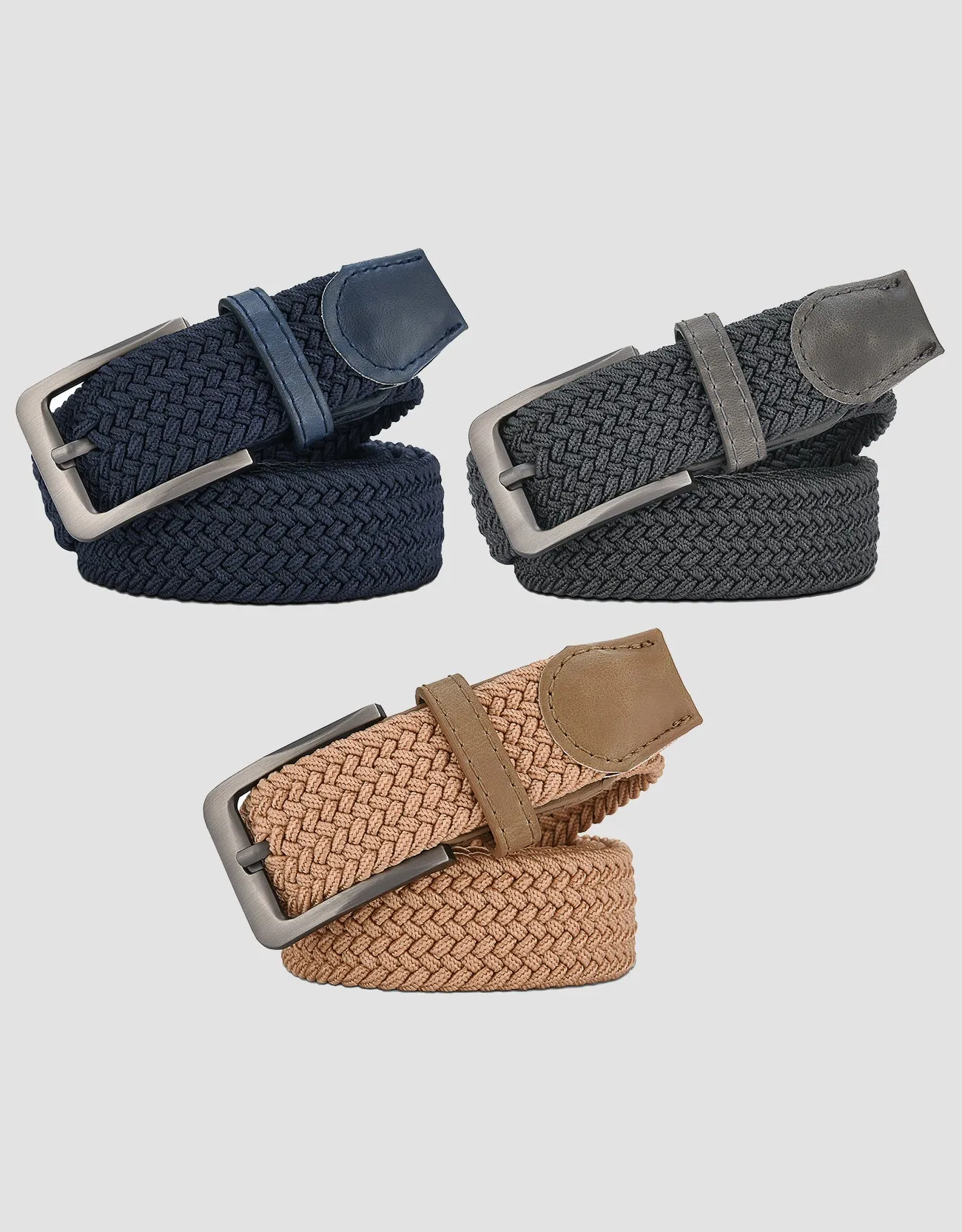 Men's Elastic Braided Stretch Belt-3 Pack