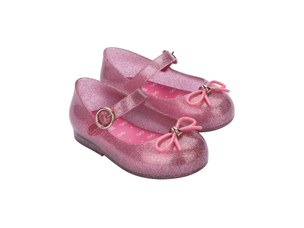 Mini Melissa Sweet Love Bow Applique Pink Glitter Sandal For Baby Girls