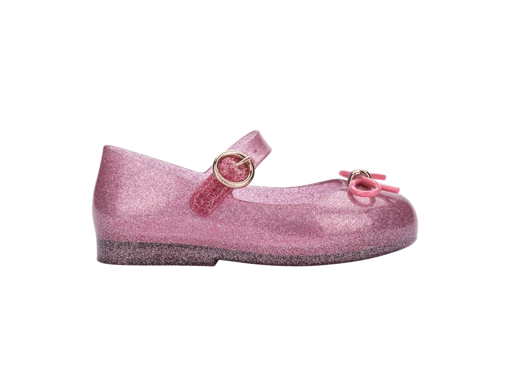 Mini Melissa Sweet Love Bow Applique Pink Glitter Sandal For Baby Girls