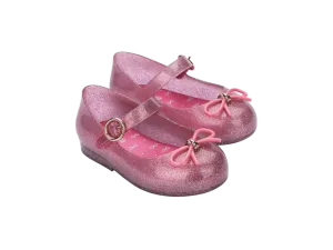 Mini Melissa Sweet Love Bow Applique Pink Glitter Sandal For Baby Girls