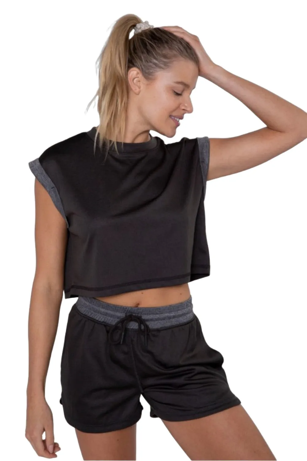 Mono B Crop Perforated Mesh Tee AT-B0385