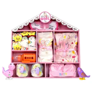 Newborn Baby Girl Wooden Dollhouse Gift Hamper (0-12 months)