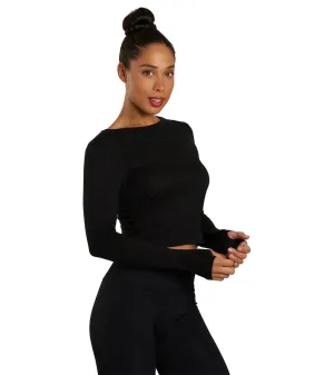 Nux Women's Cropped Long Sleeve Activewear Top - Black