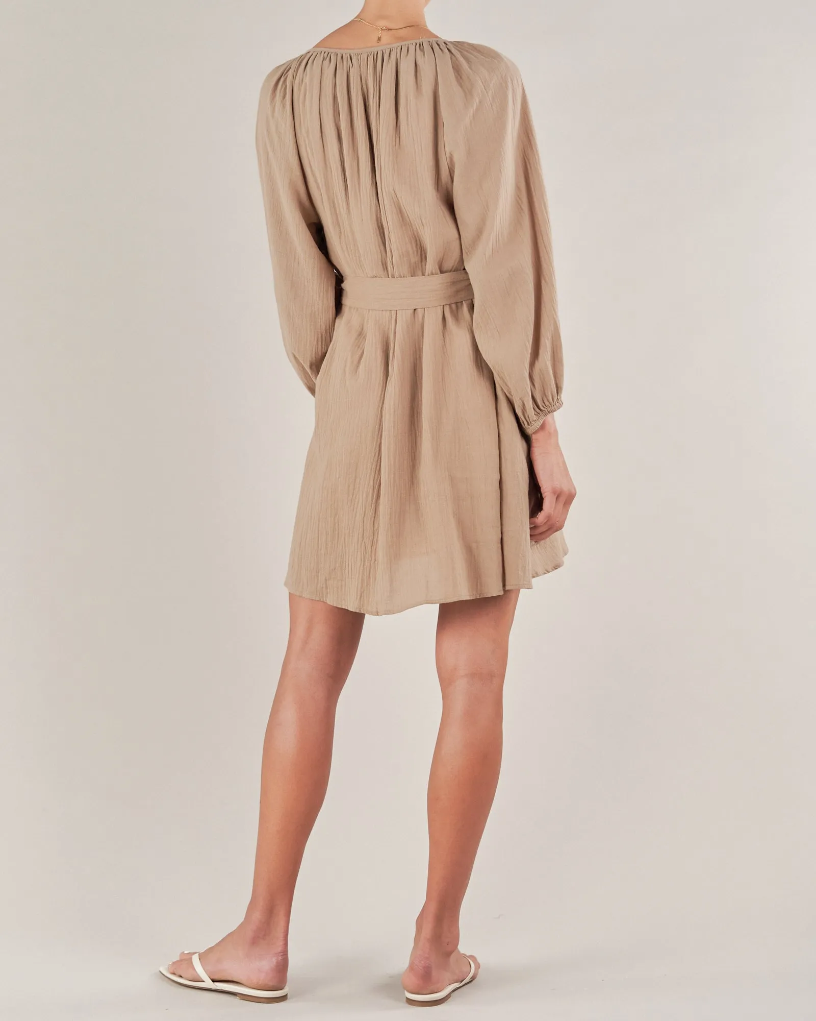 Panama Linen Cotton Gauze Mini Dress - Taupe