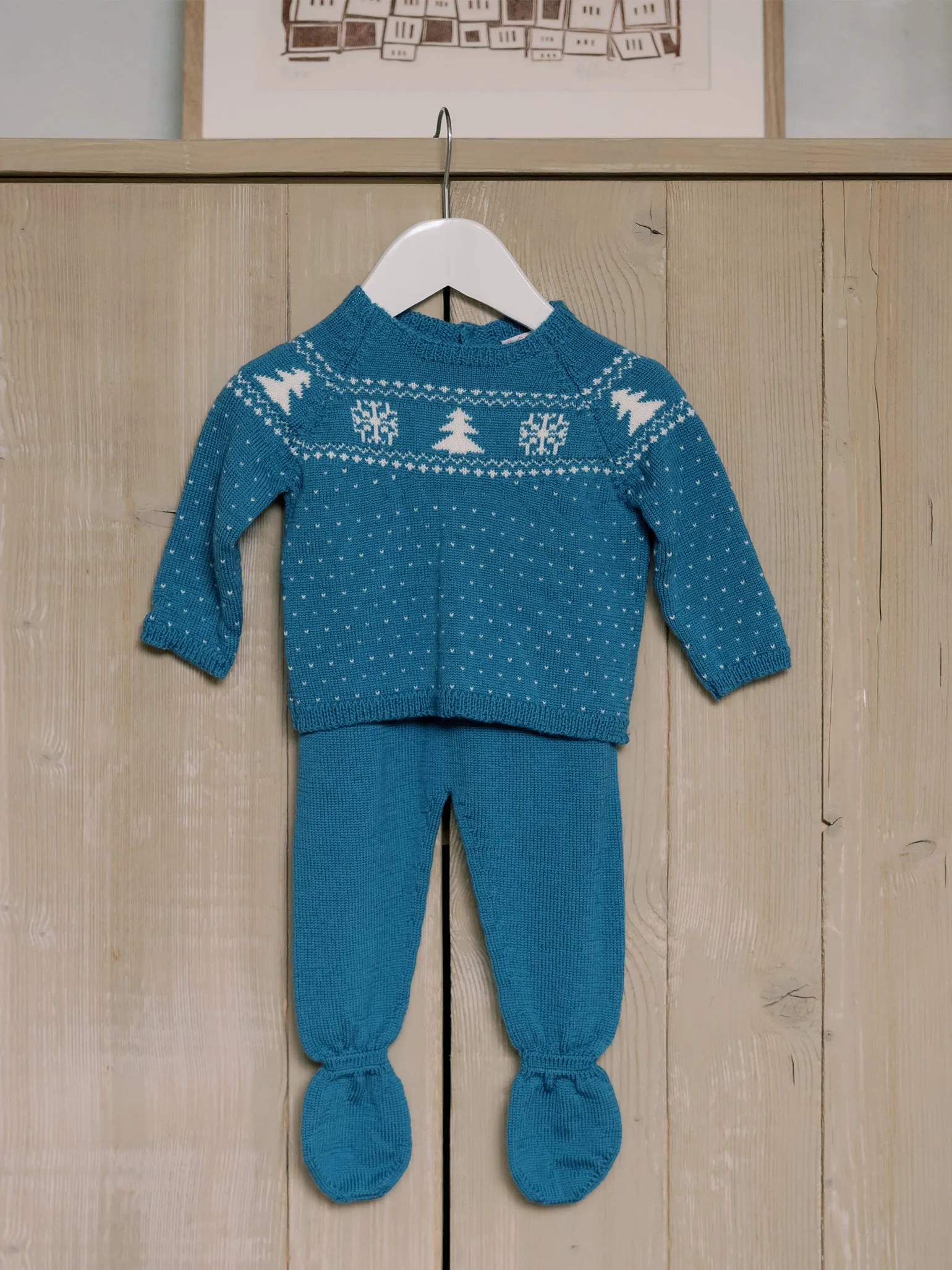 Petrol Blue Vincente Merino Christmas Baby Knitted Set