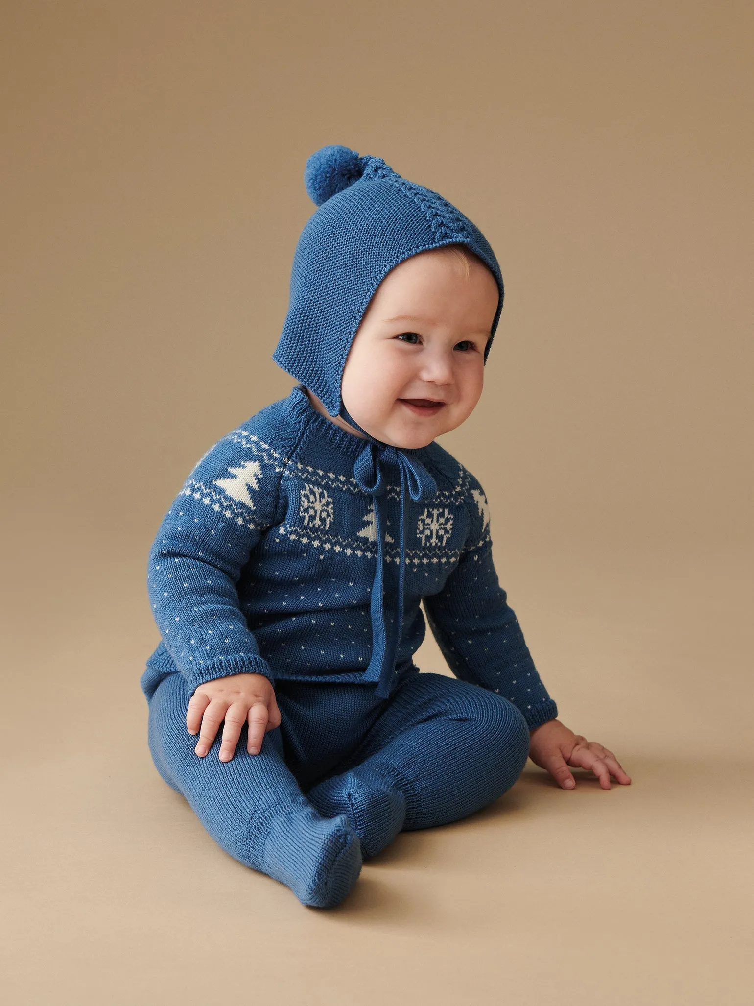 Petrol Blue Vincente Merino Christmas Baby Knitted Set