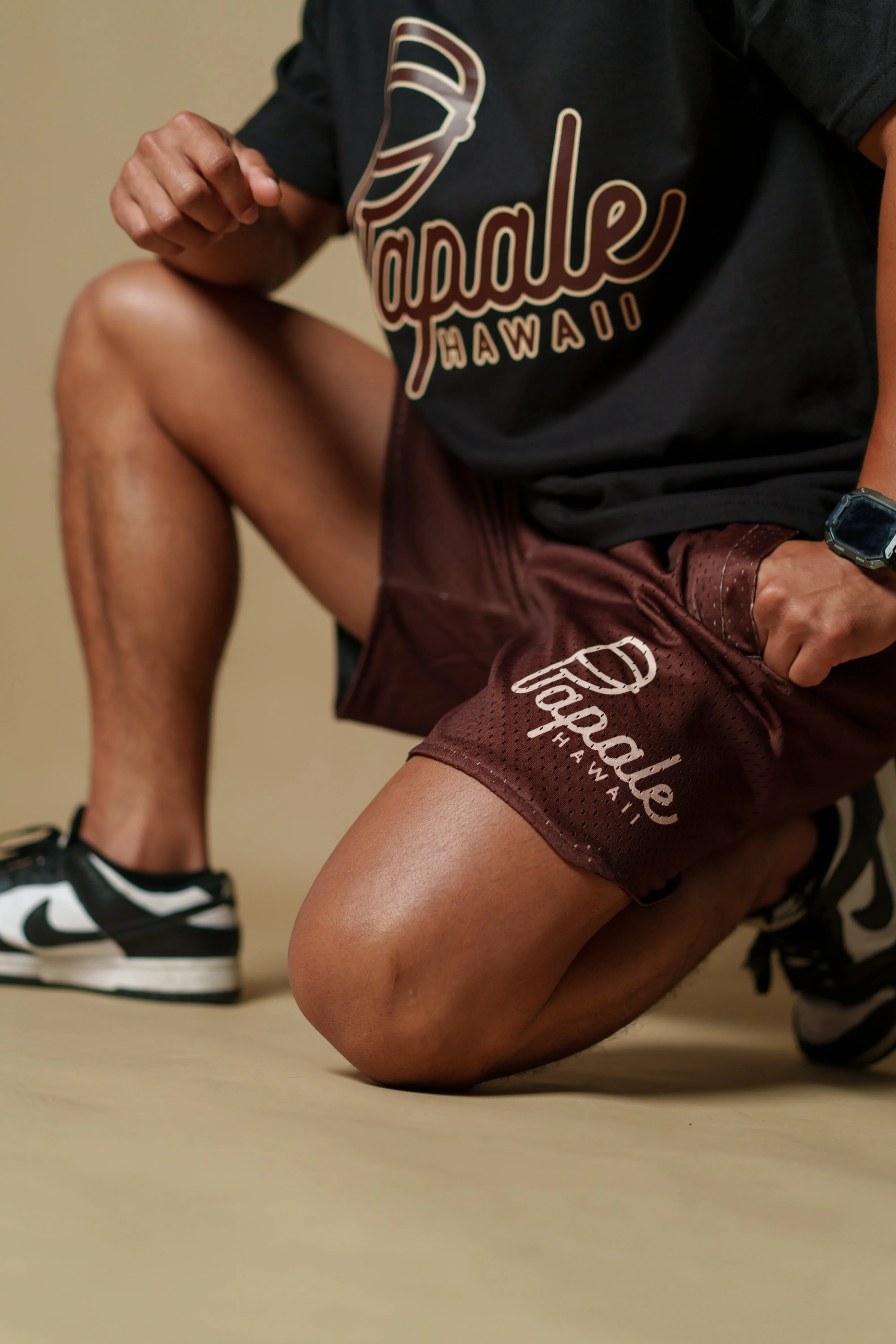 PĀPALE BROWN & TAN MESH SHORTS