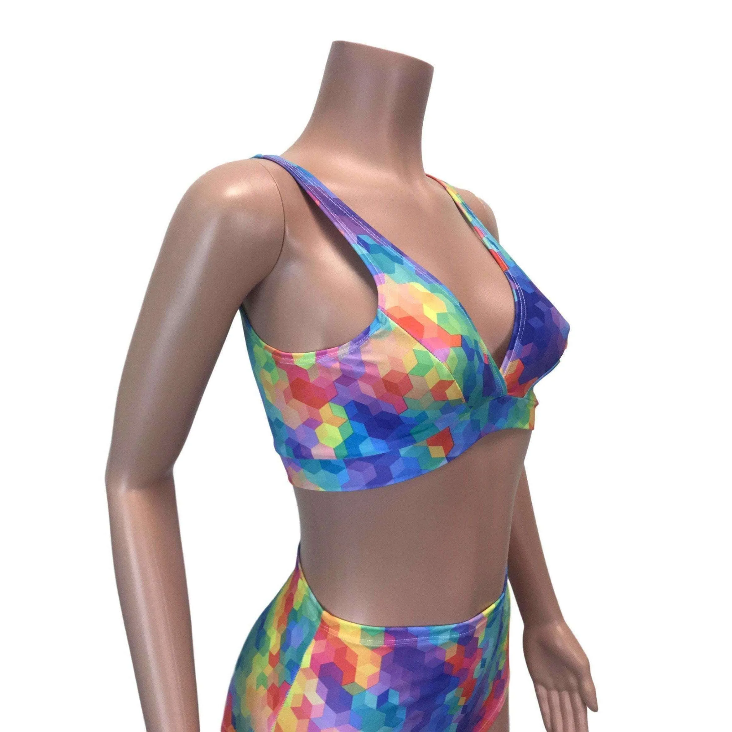 SALE - LARGE - Rainbow Geometric Spandex Bralette