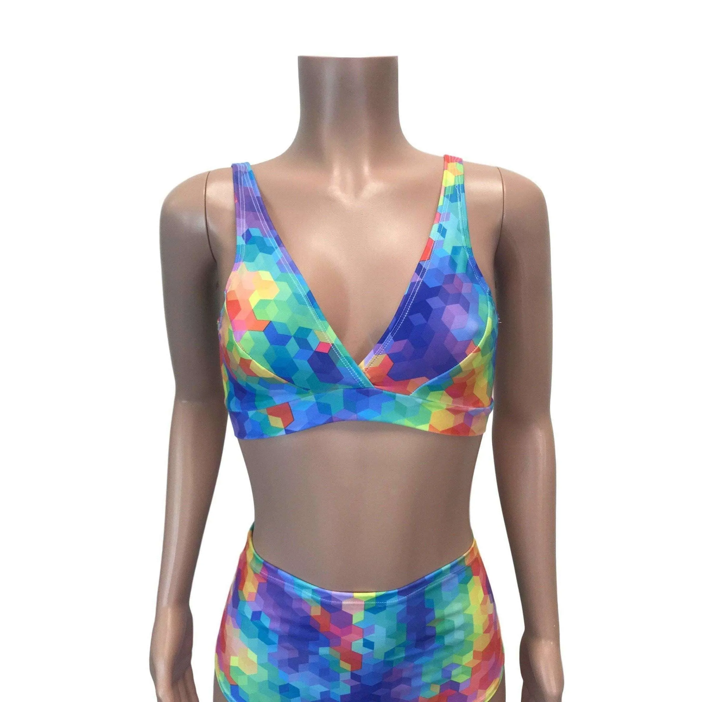 SALE - LARGE - Rainbow Geometric Spandex Bralette