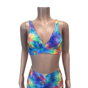 SALE - LARGE - Rainbow Geometric Spandex Bralette