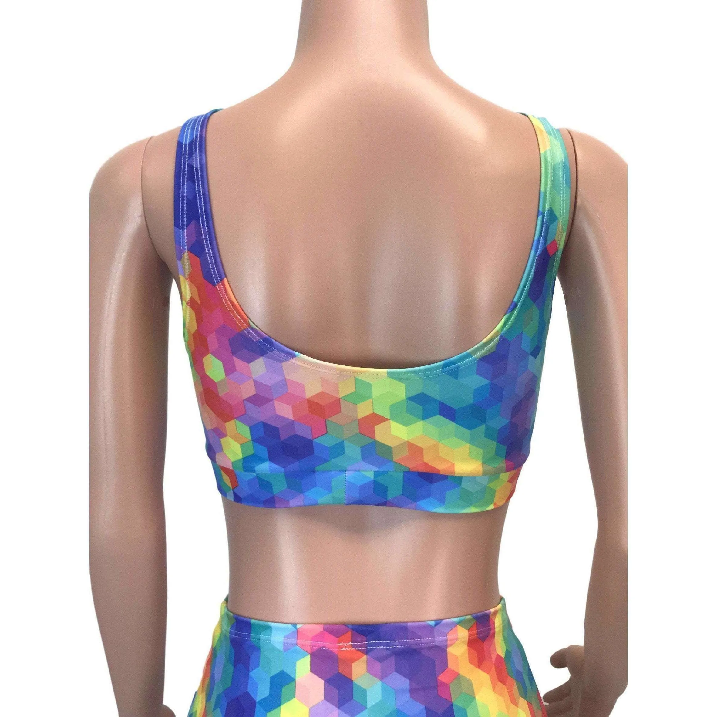 SALE - LARGE - Rainbow Geometric Spandex Bralette