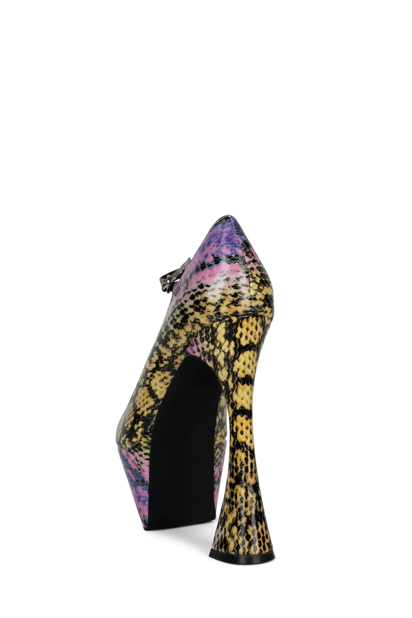 Siouxsie High Heel Mary Jane Pumps - Fuchsia/Yellow Snake