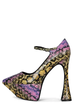 Siouxsie High Heel Mary Jane Pumps - Fuchsia/Yellow Snake