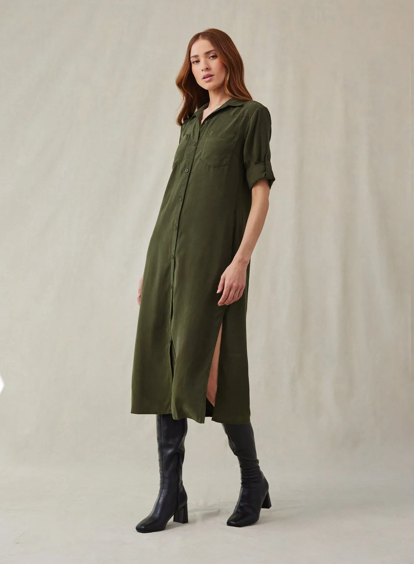 Western Yoke Duster Dress - Italian Herb